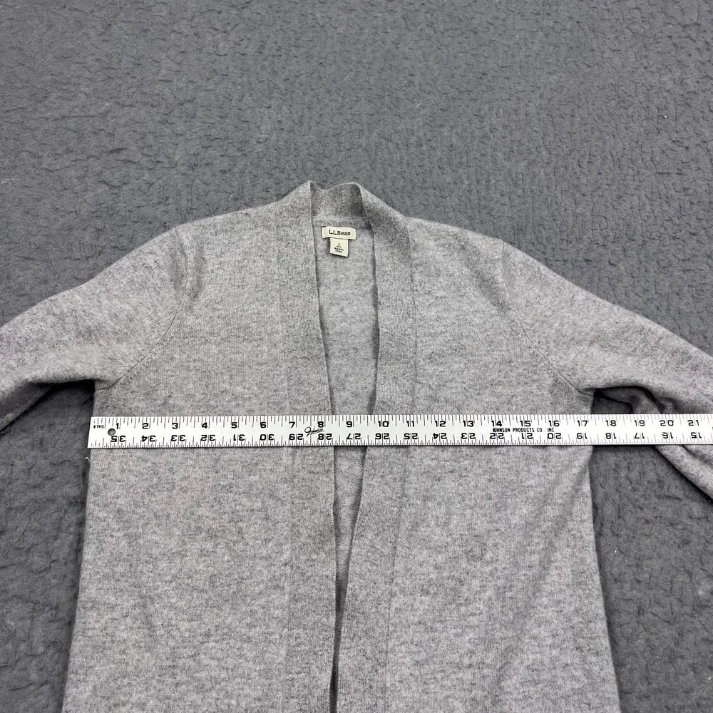 LL Bean Cardigan Womens Small Gray 100% Cashmere Open Front Pockets Knit Sweater